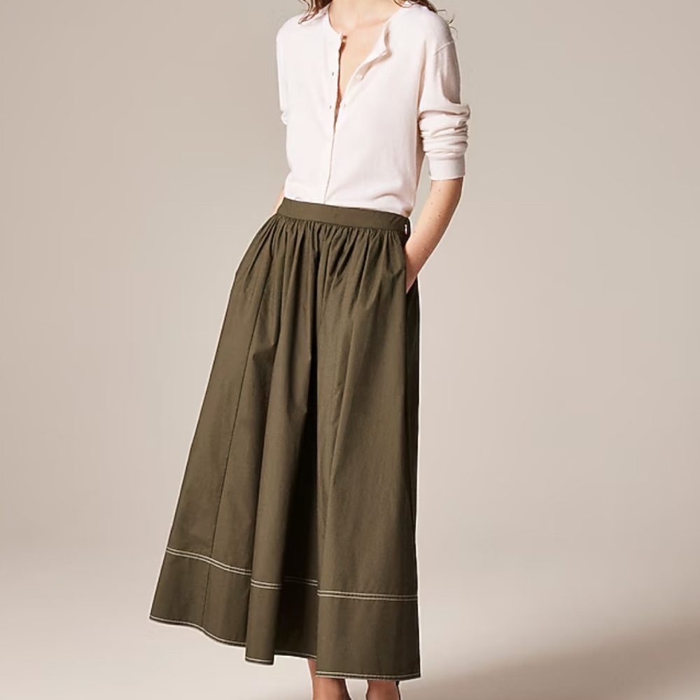 J.Crew Contrast-Stitch Midi Skirt in cotton poplin Dark Capers size 6
